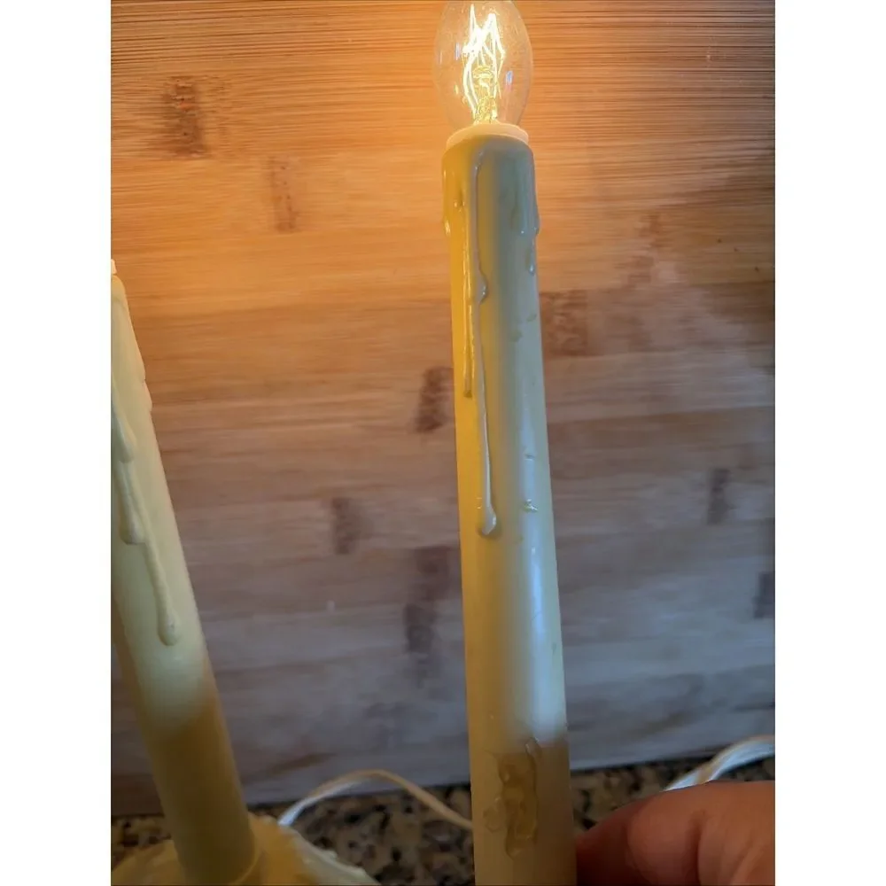 Set 2Vtg Christmas Window Single Plastic Wax Drip Candle Candolier & Bulbs Read